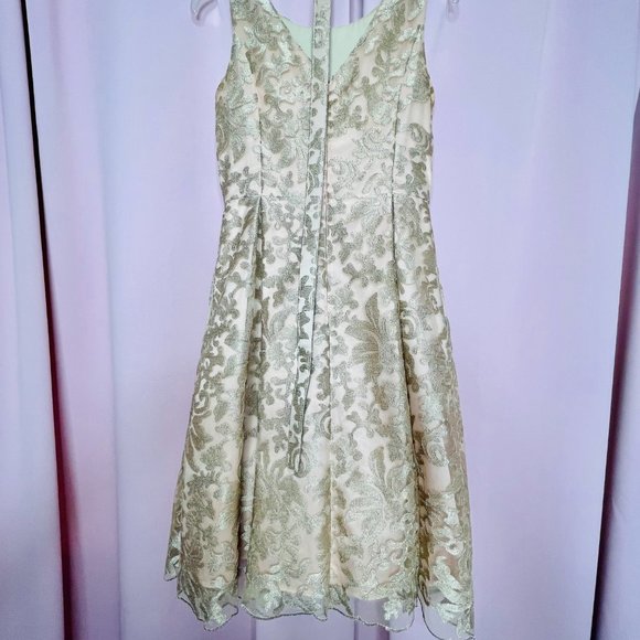 Gold Lace Fit & Flare Cocktail/Formal Dress Size 4 - Picture 4 of 10